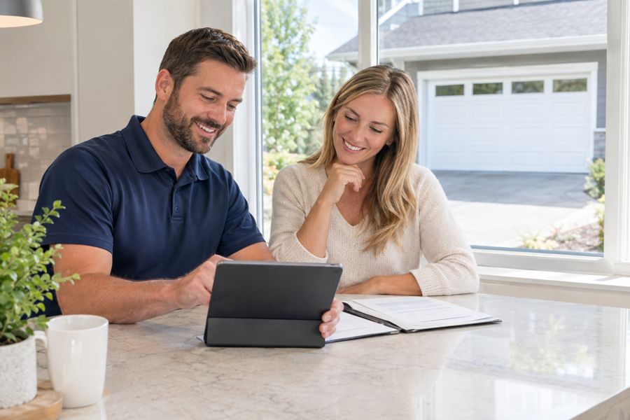 DPS Garage Doors reviewing a written garage door estimate and payment options with a GTA homeowner